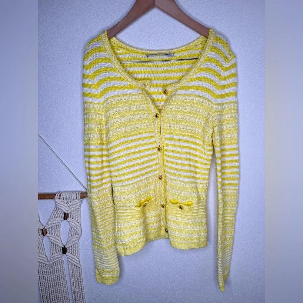 Trina Turk Knit Cardi Sweater Ashbridge Yellow & White Striped Knitted Cardigan